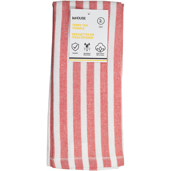 InHouse 2 Pack Terry Tea Towel Red 2 ea, $7.00/1ea