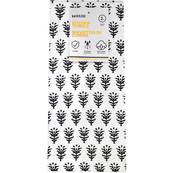 InHouse 2 Pack Printed Towels Black 3 ea, $7.00/1ea