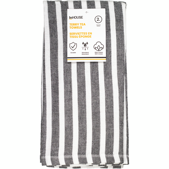 InHouse 2 Pack Terry Tea Towel Black 2 ea, $3.50/1ea