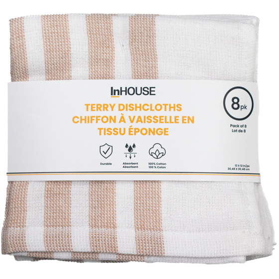 InHouse 8 Pack Terry Dishcloth Tan 8 ea, $8.00/1ea