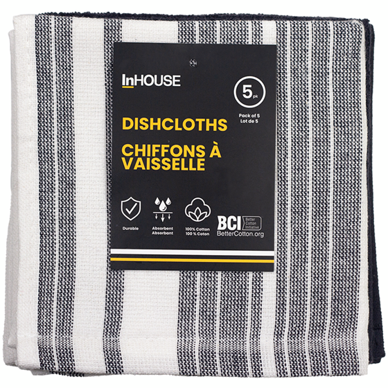 InHouse Premium Lot De 5 Lingettes En Coton Éponge Charbon 5 ea, 2,40 $/1ch