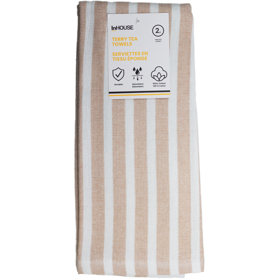 InHouse 2 Pack Terry Tea Towel Tan 2 ea, $3.50/1ea