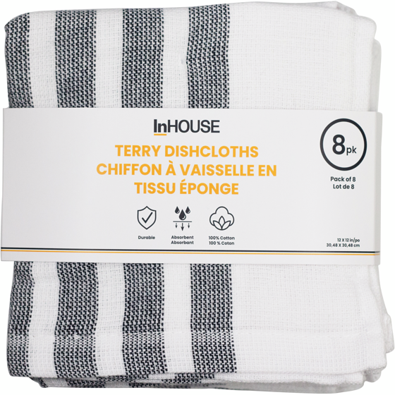 InHouse 8 Pack Terry Dishcloth Black 8 ea, $1.00/1ea
