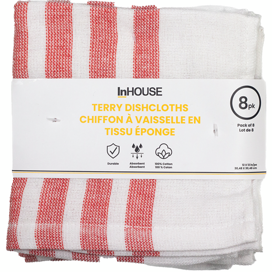 InHouse 8 Pack Terry Dishcloth Red 8 ea, $1.00/1ea
