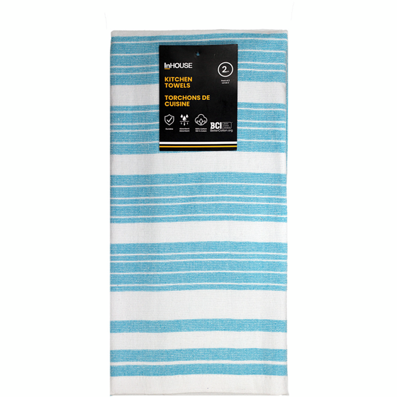 InHouse Premium Lot De 2 Torchons En Coton Tissé Cyan 2 ea, 5,00 $/1ch