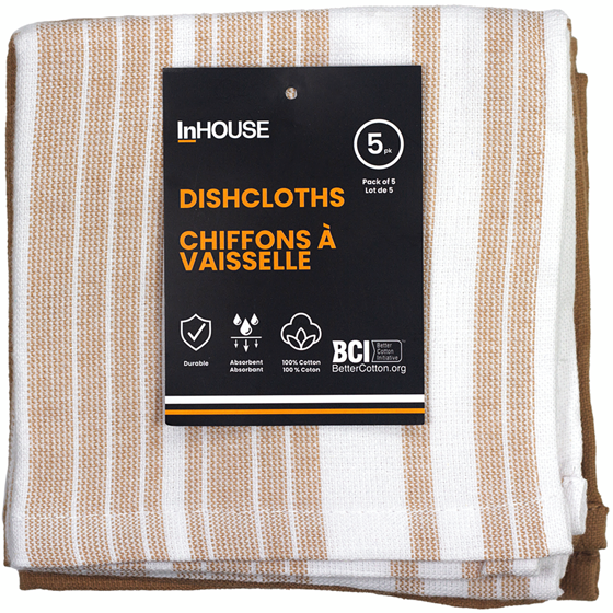 InHouse Premium 5 Pack Cotton Terry Dishcloth Tan 5 ea, $1.80/1ea