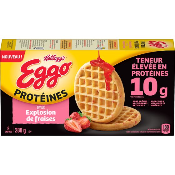 Kellogg’s Eggo Protéines gaufres saveur explosion de fraises 280 g, 2,50 $/100g