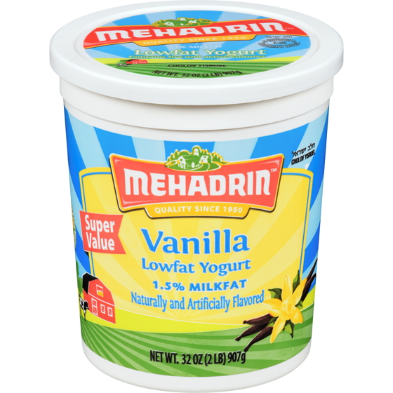Mehadrin Lowfat Yogurt Vanilla 1.5% Milkfat 907 g, $1.32/100g