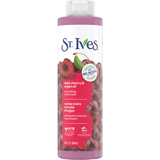 St Ives Nourishing Body Wash for Women, Dark Cherry & Argan Oil 650 ml, $0.96/100ml