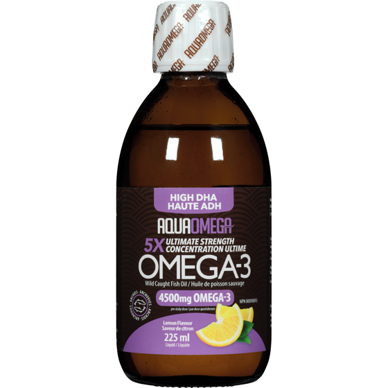 Aqua Omega Omega-3 Wild Caught Fish Oil Liquid High Dha 5x Ultimate Strength Lemon Flavour 1 ea, $44.99/1ea