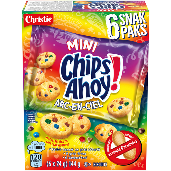 Christie MINI CHIPS AHOY! ARC-EN-CIEL SNAK PAK, Fabriqué dans une usine sans arachides 144 g, 2,98 $/100g