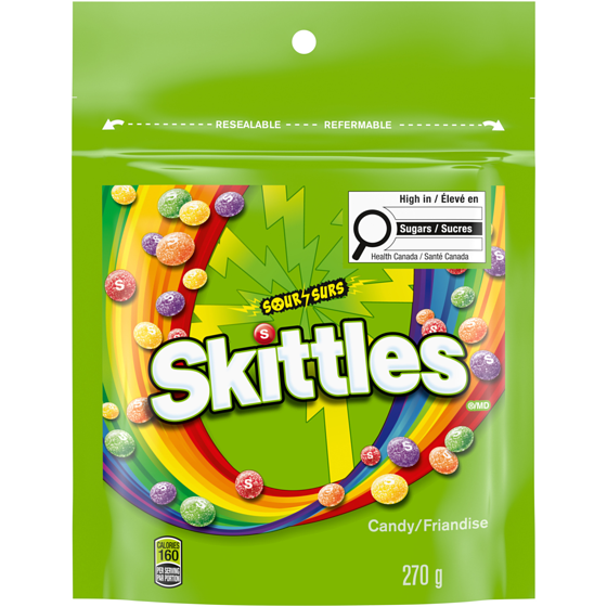 Skittles Sour Chewy Candy, Bag 270 g, $2.40/100g