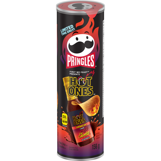 Pringles Hot Ones Potato Chips Barbacoa Flavour 156 g, $1.76/100g