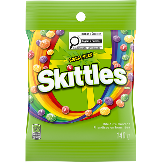 Skittles Double Sour Chewy Candy, Bag 140 g, $2.85/100g