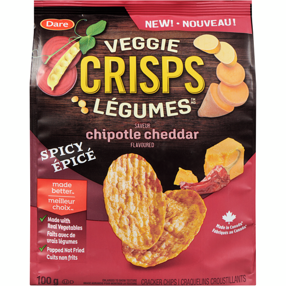 Dare Veggie Crisps Cracker Chips Chipotle Cheddar Flavoured Spicy 100 g, $3.49/100g