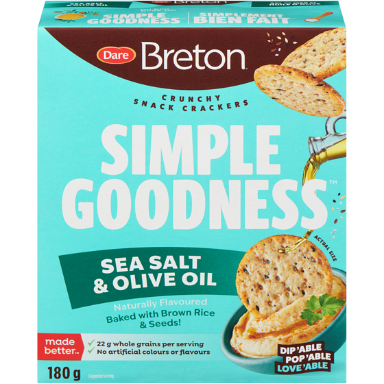 Dare Simple Goodness Crunchy Snack Crackers Sea Salt & Olive Oil 180 g, $1.94/100g
