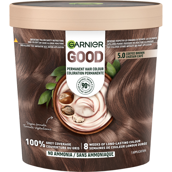 Garnier GOOD, Permanent Hair Dye, 100% Grey Coverage, No Ammonia Coffee Brown 1 ea, $18.99/1ea