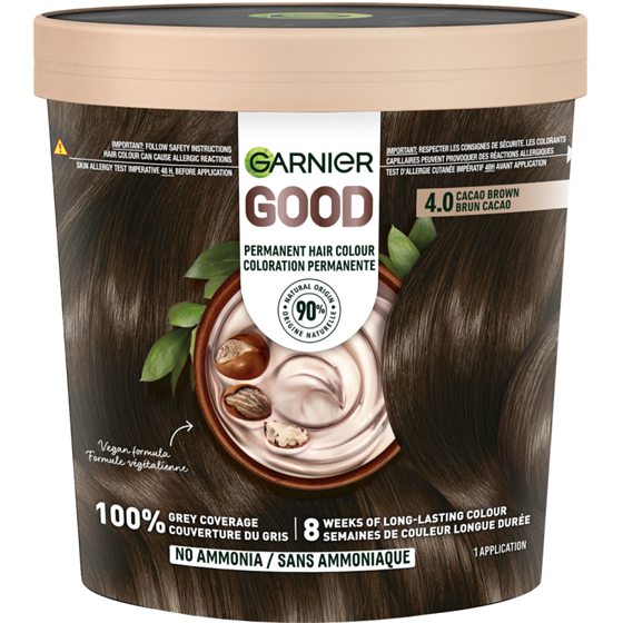 Garnier GOOD, Permanent Hair Dye, 100% Grey Coverage, No Ammonia Cacao Brown 1 ea, $18.99/1ea