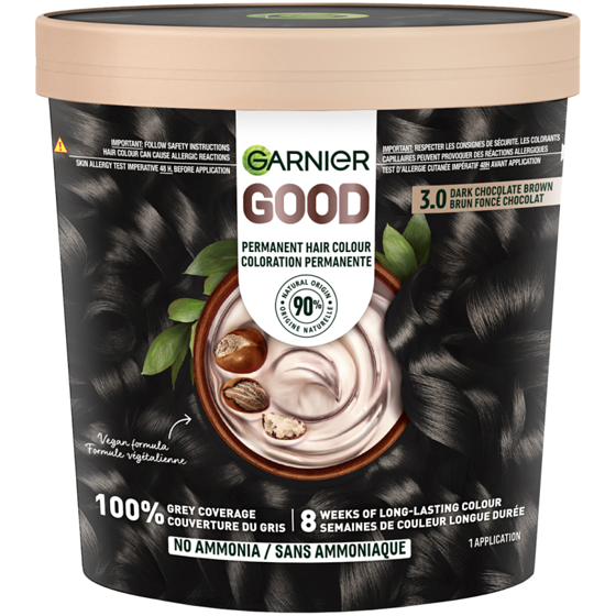 Garnier GOOD, Permanent Hair Dye, 100% Grey Coverage, No Ammonia Dark Chocolate Brown 1 ea, $18.99/1ea
