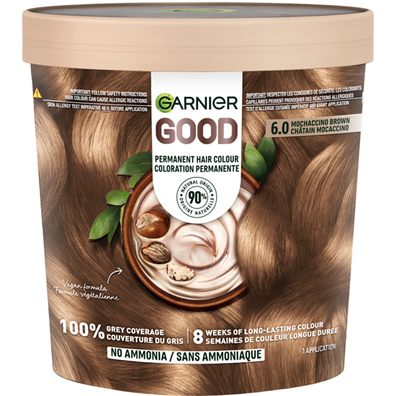 Garnier GOOD, Permanent Hair Dye, 100% Grey Coverage, No Ammonia Mochaccino Brown 1 ea, $18.99/1ea
