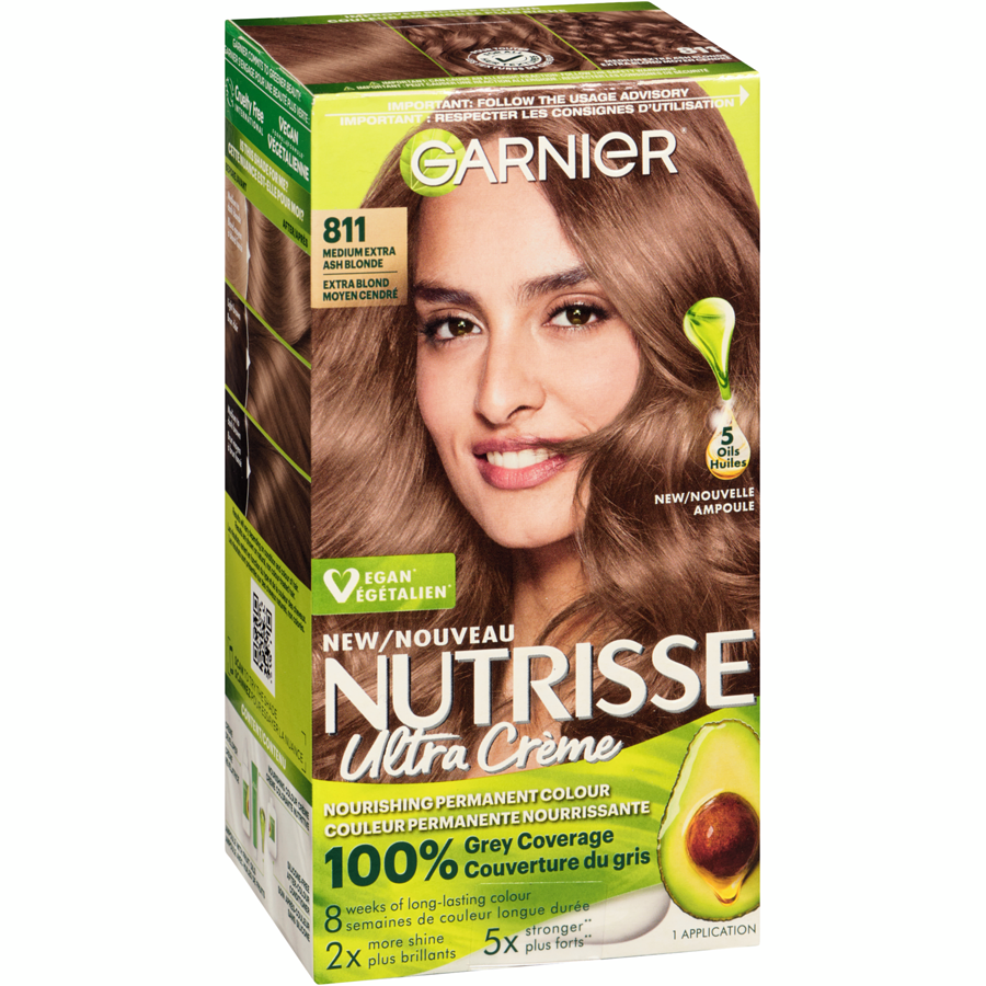 Nutrisse Ultra Crème, Permanent Hair Dye, 100% Grey Coverage Medium Extra Ash Blonde