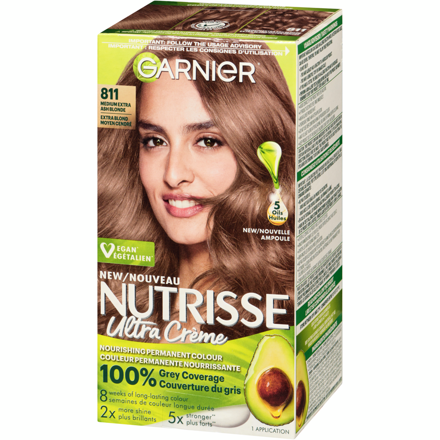 Nutrisse Ultra Crème, Permanent Hair Dye, 100% Grey Coverage Medium Extra Ash Blonde