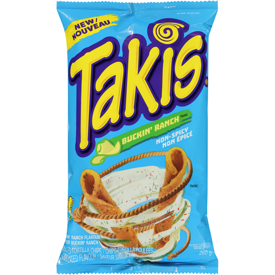 Takis Buckin' Ranch, chips tortilla roulées à saveur de sauce ranch 260 g, 1,35 $/100g
