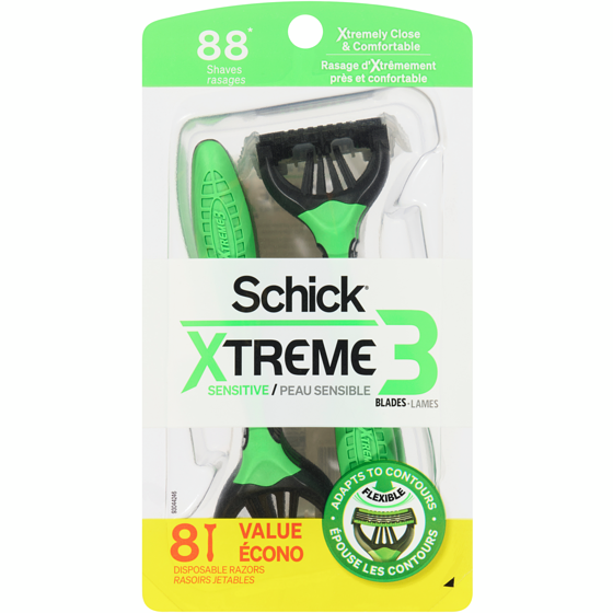 Schick Rasoirs jetables à 3 lames pour hommes Xtreme3 pour peau sensible 8 ea, 2,87 $/1ch