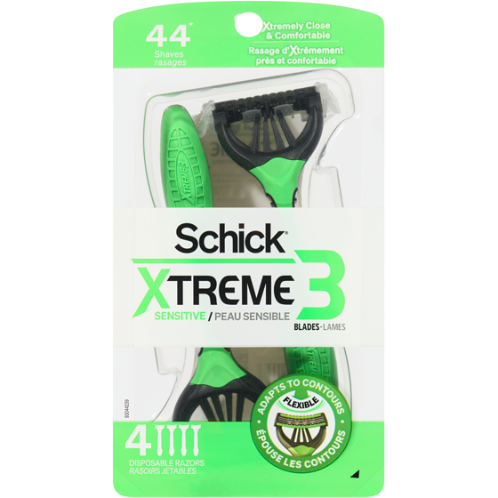 Schick Rasoirs jetables à 3 lames pour hommes Xtreme3 pour peau sensible 4 ea, 3,12 $/1ch