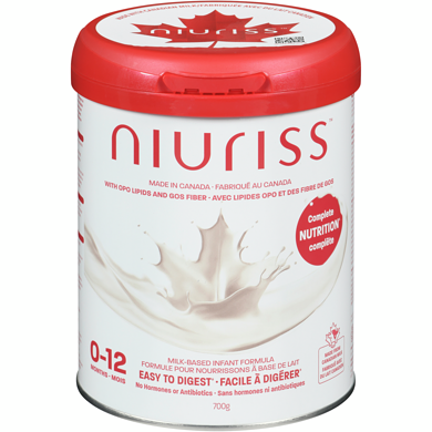 Niuriss Préparation pour nourrissons à base de lait – Fabriquée au canada*, avec lipides OPO, fibres GOS et lait canadien – 0-12 mois 700 g, 6,00 $/100g