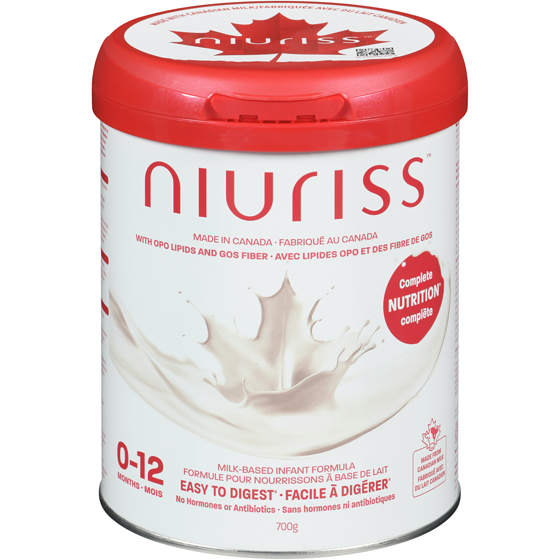 Niuriss Milk-Based Infant Formula – Made in Canada* with OPO lipids, GOS fiber & Canadian Milk – 0-12 months 700 g, $5.00/100g