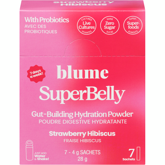 Blume Superbelly poudre digestive hydratante fraise hibiscus 28 g, 55,32 $/100g