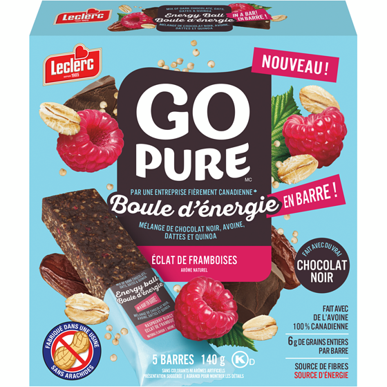 Leclerc Boule d'énergie en barre éclat de framboises 140 g, 3,39 $/100g
