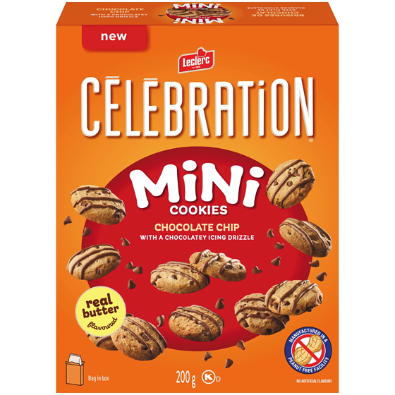 Leclerc Mini Cookies Chocolate Chip With A Chocolatey Icing Drizzle 200 g, $2.50/100g