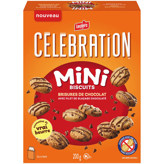 Leclerc Mini biscuits brisures de chocolat avec filet de glaçage chocolaté 200 g, 2,25 $/100g