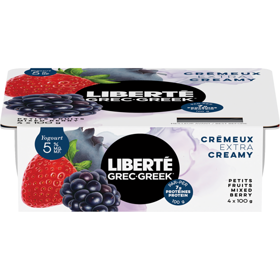 Liberte Greek 5% Extra Creamy Yogurt, Mixed Berry 400 g, $1.12/100g