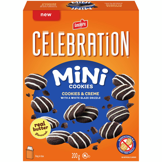 Leclerc Mini Cookies Cookies & Creme With A White Glaze Drizzle 200 g, $2.25/100g