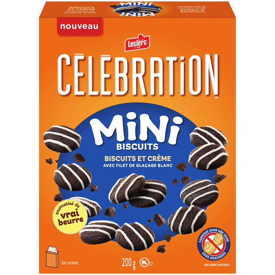 Leclerc Mini biscuits biscuits et crème avec filet de glaçage blanc 200 g, 2,90 $/100g