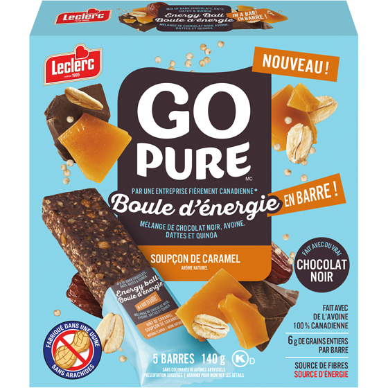 Leclerc Boule d'énergie en barre soupçon de caramel 140 g, 3,06 $/100g