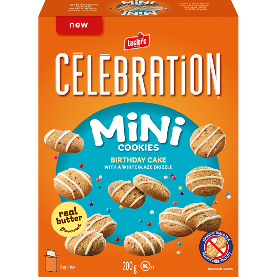 Leclerc Mini Cookies Birthday Cake With A White Glaze Drizzle 200 g, $2.50/100g