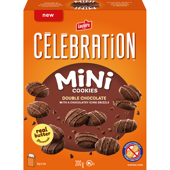 Leclerc Mini Cookies Double Chocolate With A Chocolatey Icing Drizzle 200 g, $2.50/100g