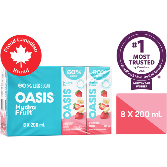 Oasis HydraFruit Strawberry Banana Fruit Juice Boxes 8x200.0 ml, $0.28/100ml