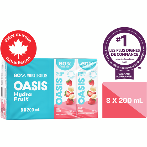 Oasis Boîtes de jus de fruits fraise banane HydraFruit 8x200.0 ml, 0,29 $/100ml