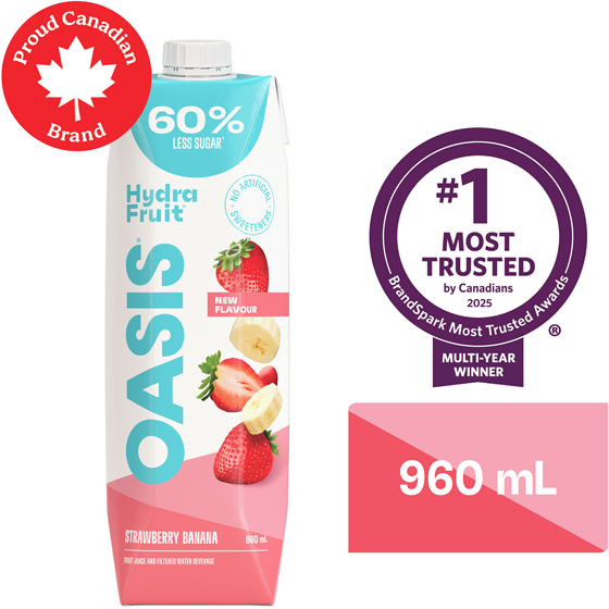 Oasis HydraFruit Strawberry Banana Fruit Juice 960 ml, $0.23/100ml
