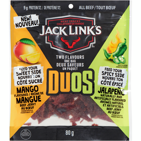 Jack Link’s Jerky au bœuf duos tout bœuf 80 g, 9,99 $/100g