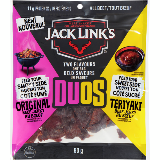 Jack Link’s Jerky au boeuf duos tout boeuf 80 g, 9,99 $/100g
