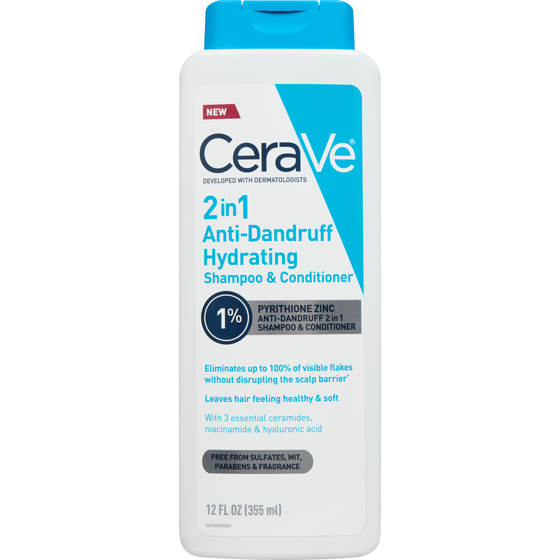 CeraVe Shampooing et revitalisant hydratants antipelliculaires 2 en 1 355 ml, 4,22 $/100ml