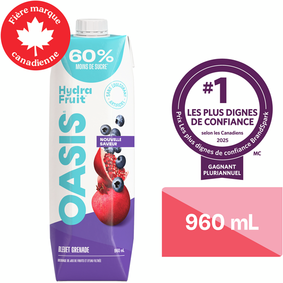 Oasis Jus de fruits bleuet grenade HydraFruit 960 ml, 0,29 $/100ml