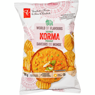 President's Choice World of Flavours Korma Flavour Rippled Potato Chips 200 g, $1.50/100g
