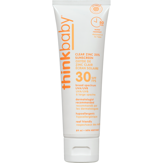 Thinkbaby Clear Zinc 20% Sunscreen Spf 30 89 ml, $33.70/100ml